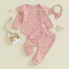 2023-09-12 Lioraitiin Infant Baby Girl Clothes Set Waffle Knit Heart Long Sleeve Romper Pants Headband Suit Outfits Fall Clothes 4