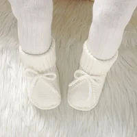 Infant Baby Shoes Knitted Newborn Boy Girl Footwear Fashion Tie Bow 0-18M Toddler Clothes Accessories First Bed Boots Super Soft 2