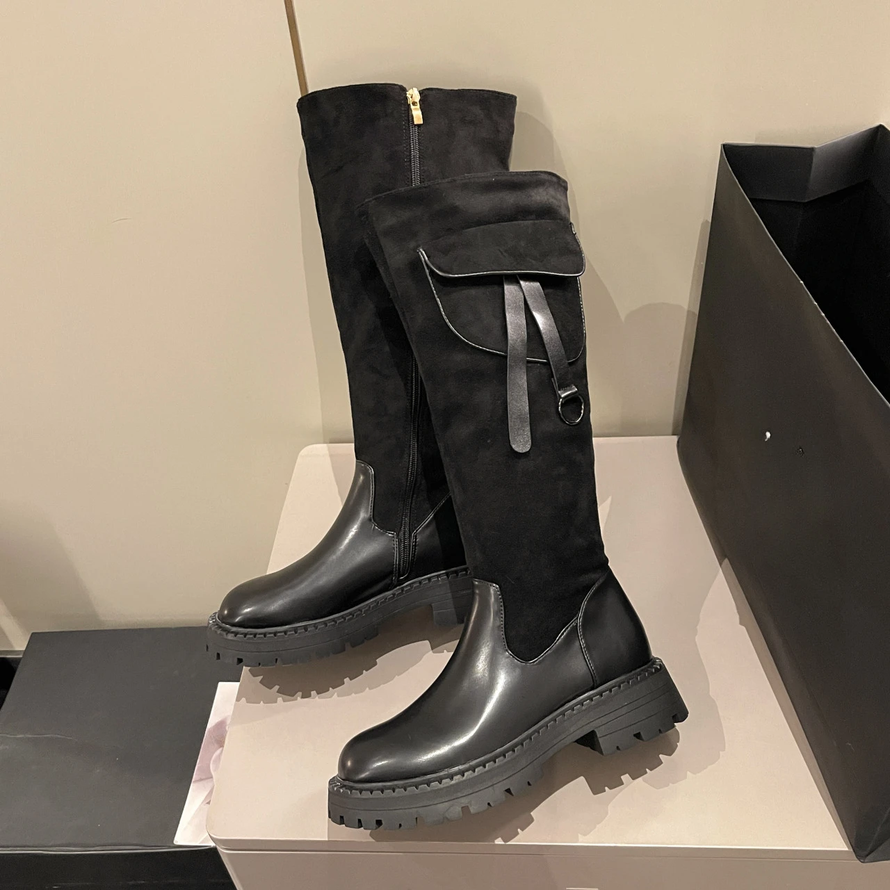 

2023 Autumn and Winter Fashion New Sexy Zipper Square Toe Solid Color Comfortable Chunky Heel Women's Boots Zapatos Mujer