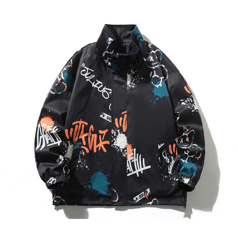 Hsa 2022 Autumn Winter Men\'s New In Parkas Fall Casual Cartoon Graffiti Jackets Black White Harajuku Chic Hip Hop Male Coat