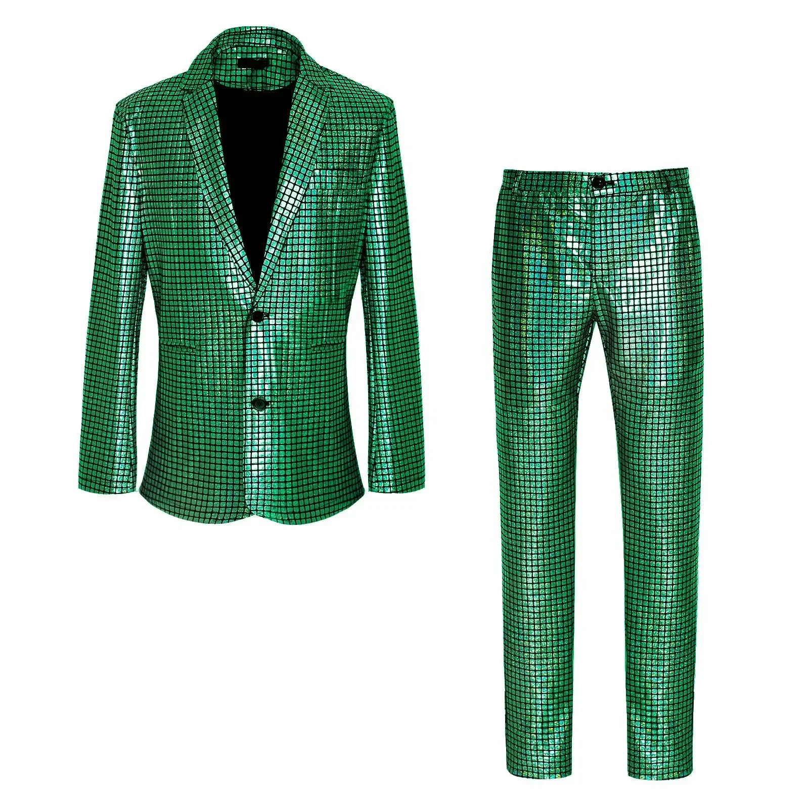 Men's Sequin Gold Stamping Business Casual Two-piece Performance Set Blazer Trousers