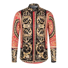 

2022 Mens Clothing Fancy Long Sleeve Women Brand Luxury Royal Palace Baroque Crown Print Slim Fit Casual Camisas Hawaiin Shirts