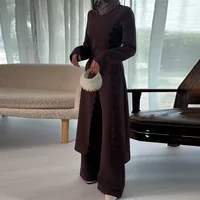 Ensemble deux pièces pour femmes, Robe longue, haut, pantalon à jambes larges, costume Ramadan marocain, dubaï, Islam, tenue arabe musulmane 3