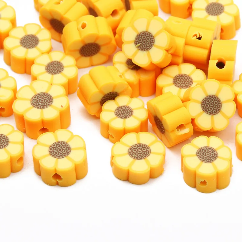 20/50/100pcs Green Clay Kiwi Sunflower Smile Animals Beads Polymer Clay  Beads For Jewelry Making