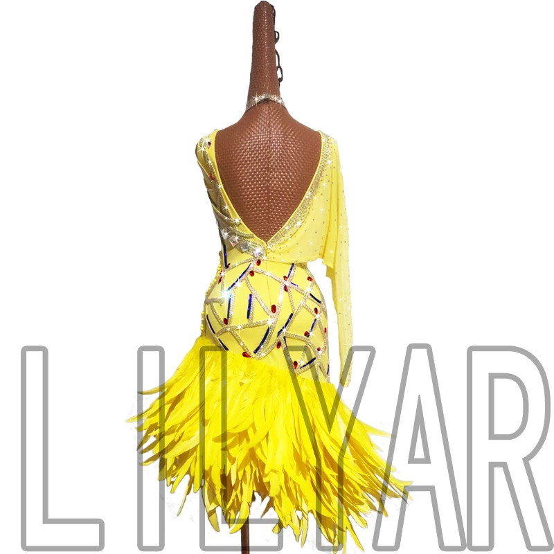 New Latin Dance Costume Competition Performance Yellow High-Grade Dance  Dress | eBay