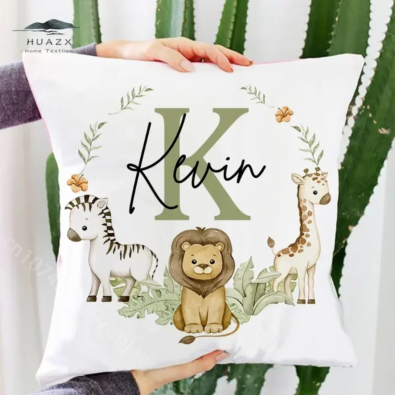 Animal with Name Pillow Case Personalized Pillows Cover Bedroom Kids Wild Party Decoration Pillowcase Birthday Children Gift