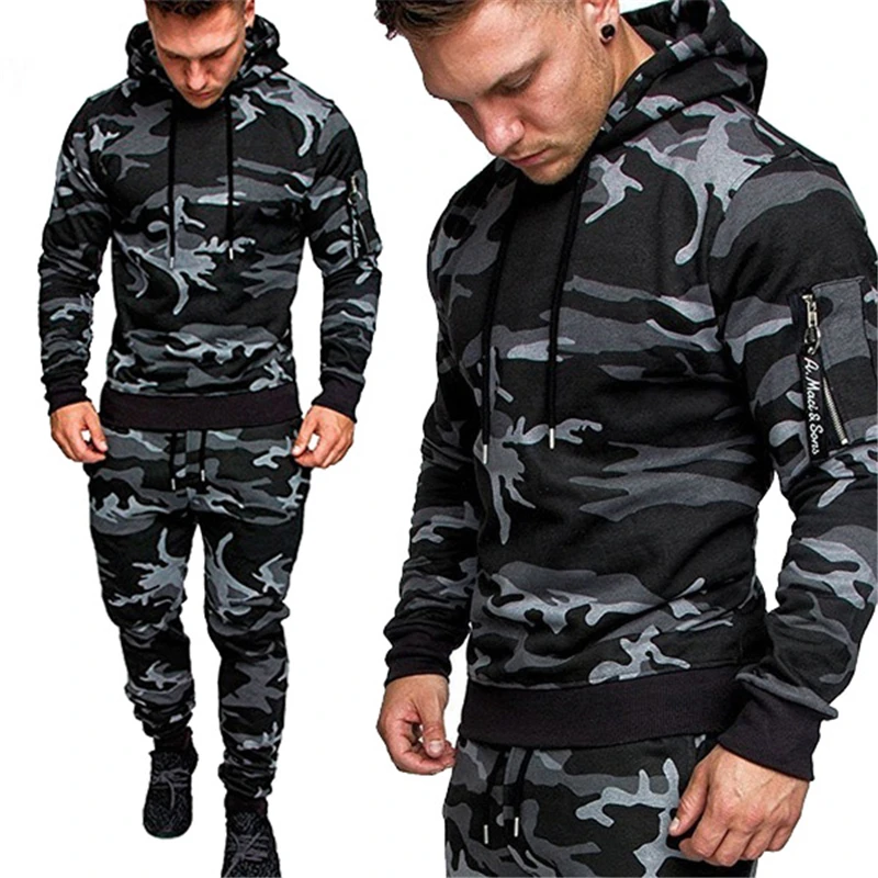 Men's Sportswear Set Two-piece Casual Jogging Warm Breathable Fitness Sportswear Set Military Tactical Hoodie + Trousers sports set