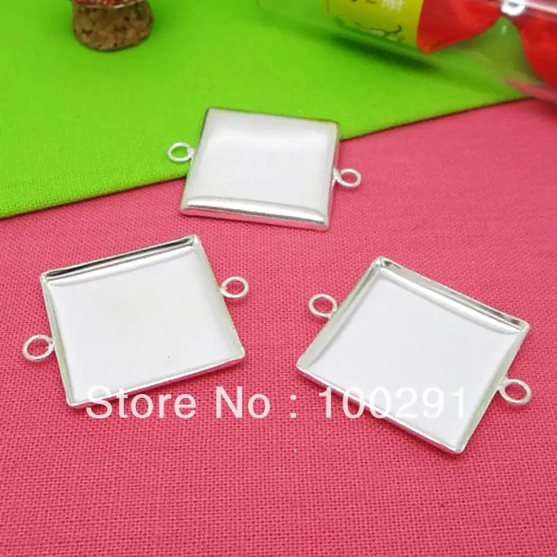 

200Pcs/lot Silver plated Cameo Cabochon Base setting Pendant Tray 20mm Dual Ring Jewelry Blanks