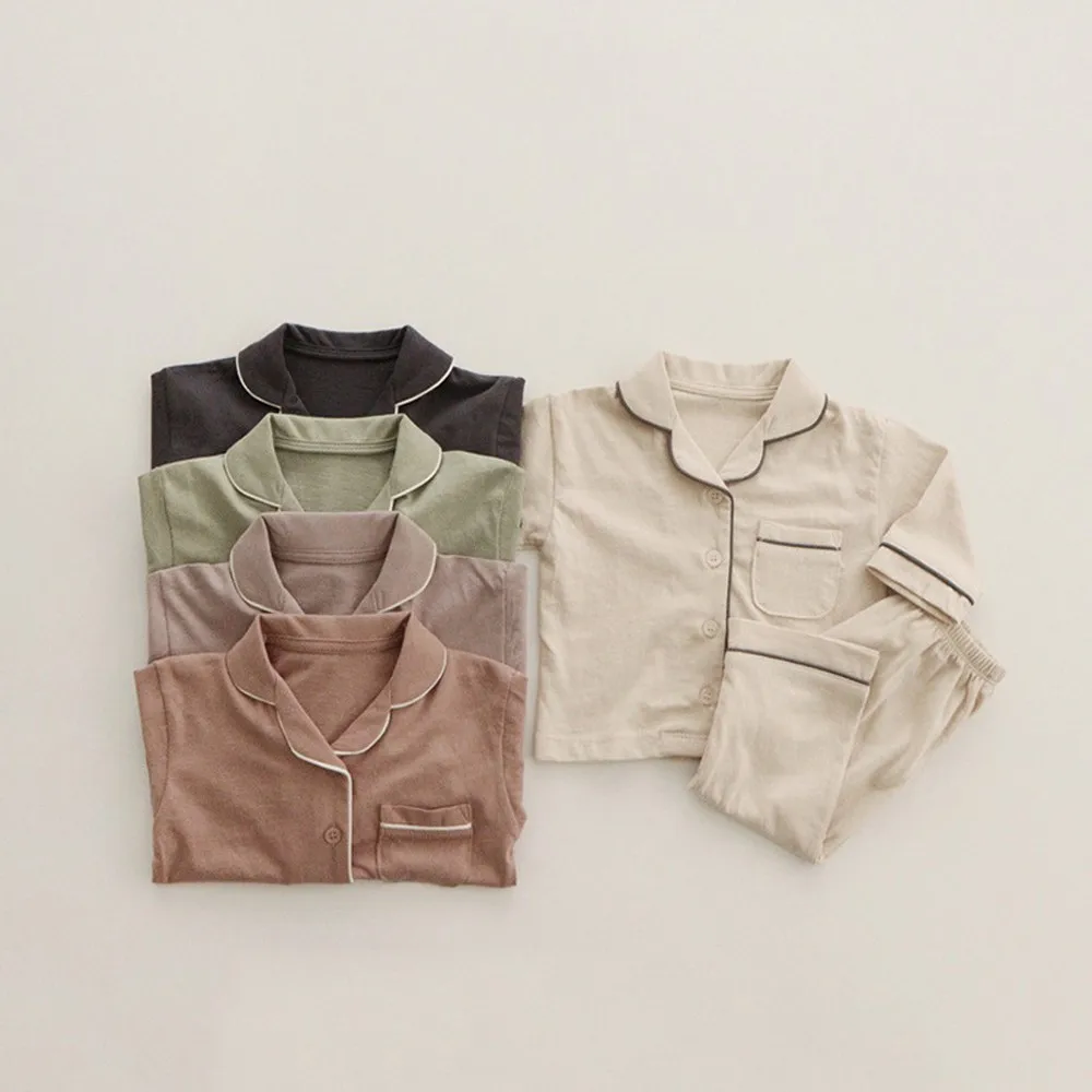 Spring Autumn Baby Boy Girl Simple Loose Pajamas Sets Toddler Child Long Sleeve Solid Cotton Sleepwear 2 Pcs 0-5 Years pajamas sets children pajamas kids clothes sets