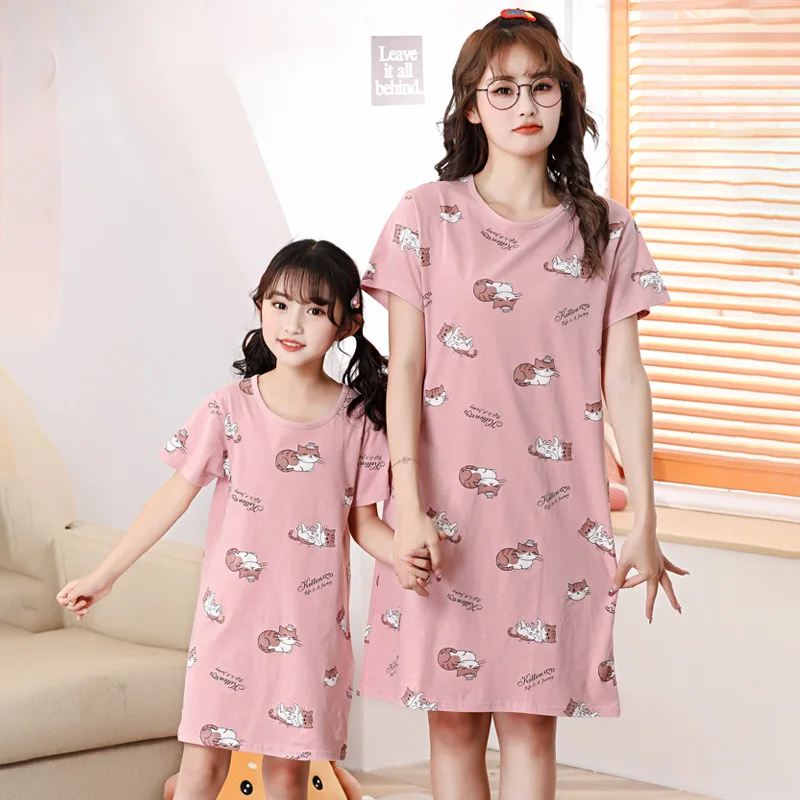 100% Cotton Girls Nightgown Summer Children's Dressing Gown Mother Kids Nightdress Fashion Print Baby Nightshirt Girl Sleepwear pajama sets boy Sleepwear & Robes