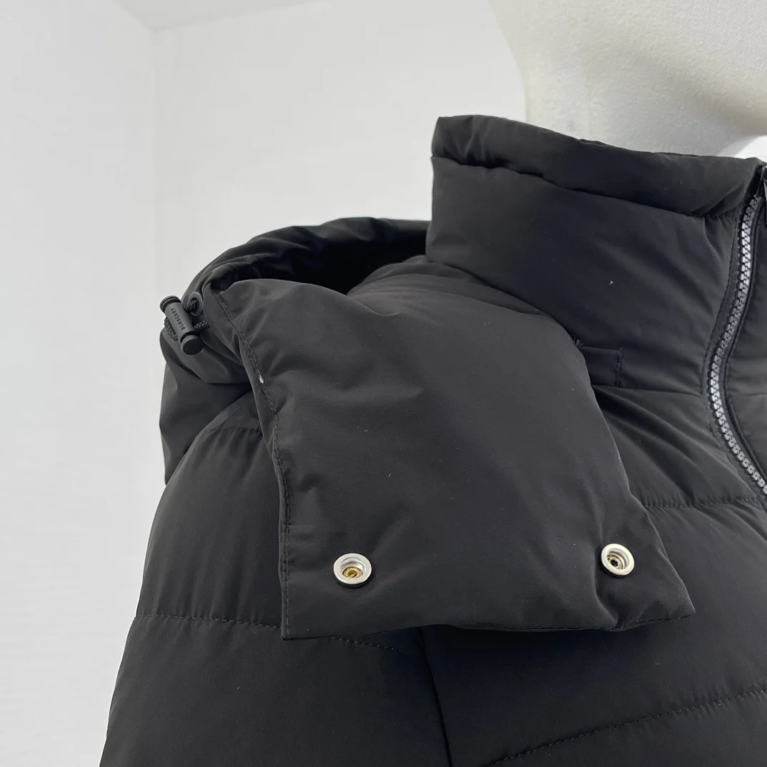 High Quality Black Hooded Long Sleeve Midi Down Jacket