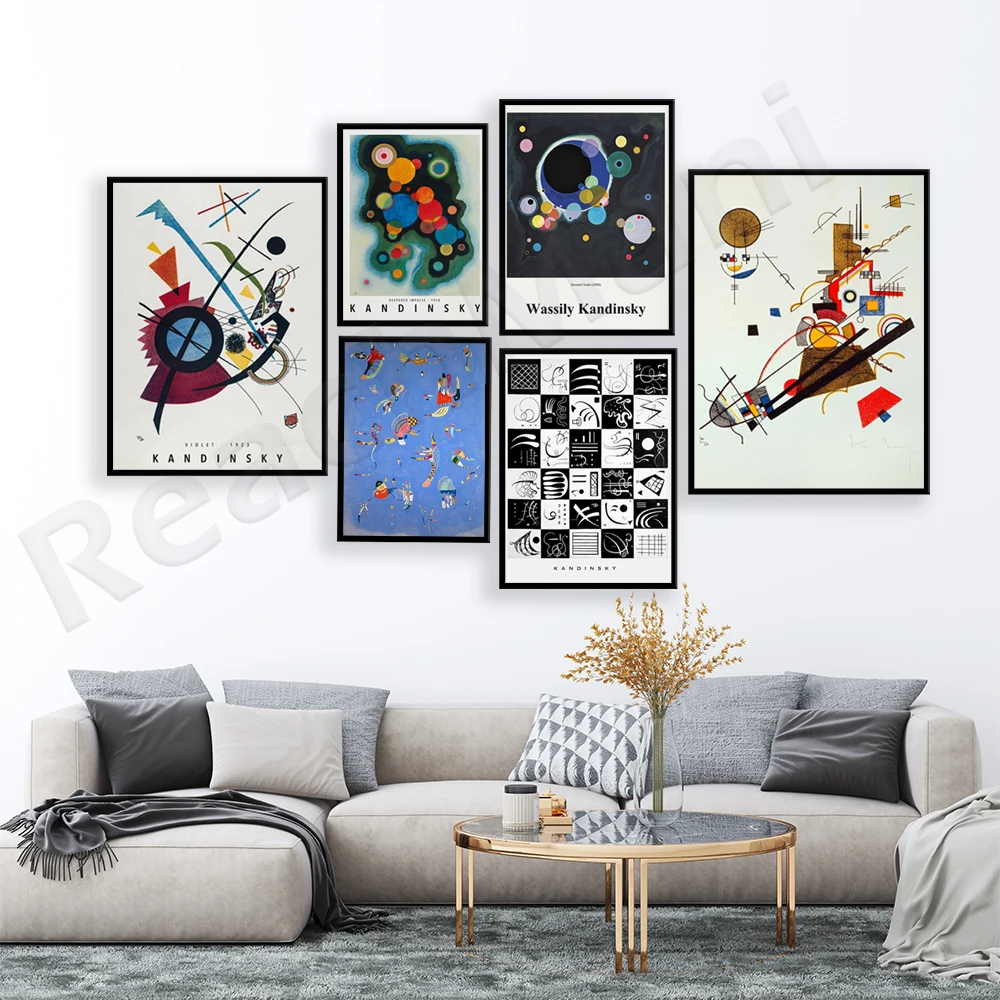 

Kandinsky Typography Exhibition Poster, Wassily Kandinsky Bauhaus Modern Geometric Decor Simple Abstract Colorful Art Poster