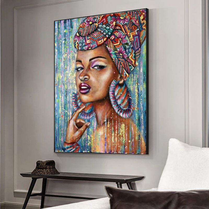 

Colorful Black African Women Art Hand Oil Painted Canvas Prints Abstract Figure Painting Wall Picture Living Room Decoration