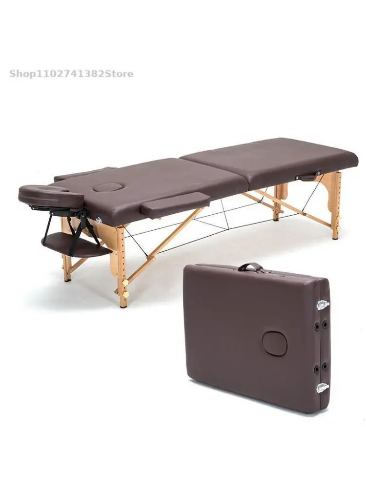 Portable Salon Fashion Wooden Leather Tattoo Beauty Spa Adjustable Two Fold Massage Table Bed With U-Shaped Pillow Patio Facial