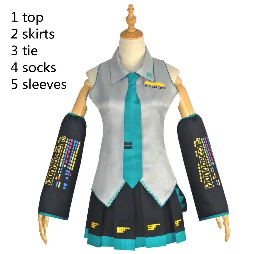 Vocaloid Miku Cosplay Wig Costume Japan Midi Dress Beginner Future Female Halloween Women's Men size |