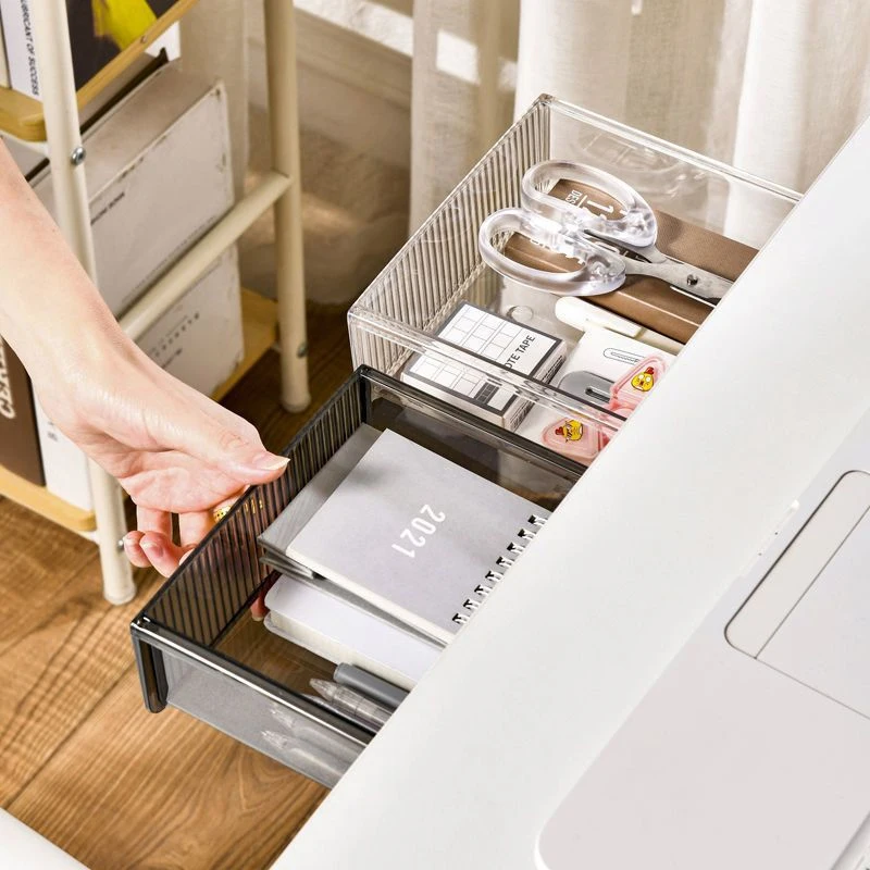 

Drawer Type Storage Box Under Desk Punch Free Self Stick Desktop Organizer Hidden Stationery Pens Case Office Home Supplies