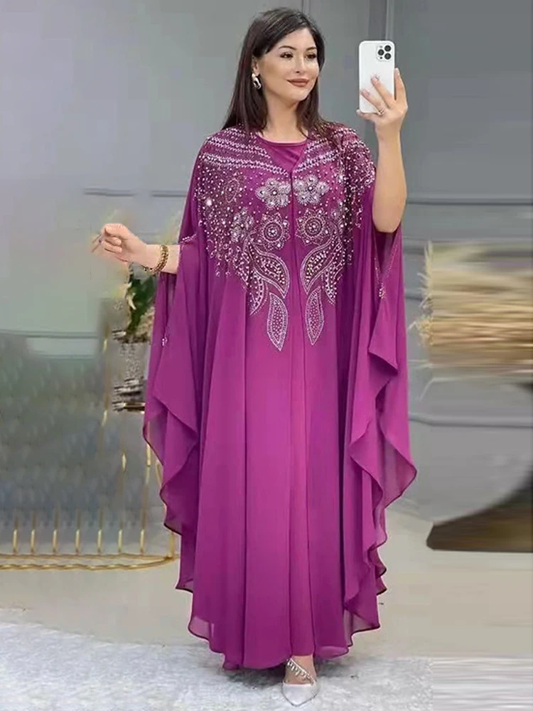 Abayas for Women New Chiffon Muslim Fashion Islam Dubai Luxury Moroccan Wedding Party Occasions Hot Diamond Pearls Kaftan Dress