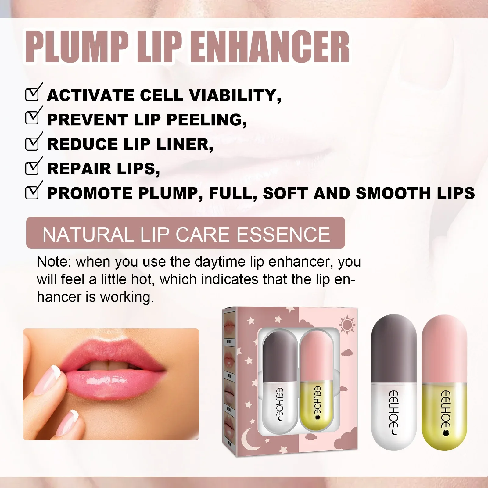 

Eelhoe Day and Night Lip Moisturizing Capsule Hydrating Increase Lip Elasticity Lip Plumper Gloss Full Lips Enlargement Liquid