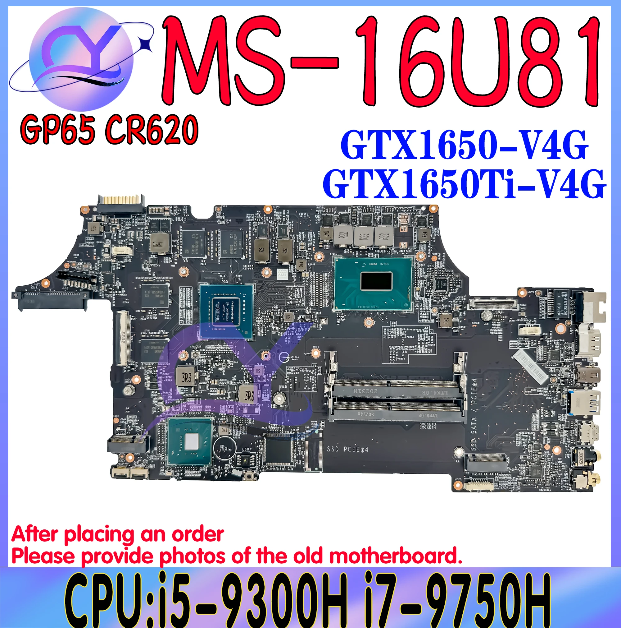 MS-16U81 Motherboard For MSI MS-16U MS-16U8 Laptop Mainboard With i5-9300H i7-9750H CPU GTX1650/GTX1650 Ti GPU 100% Working Well for original motherboard for msi gt70 ms 17621 ms 1762 rev 1 1 fully tested