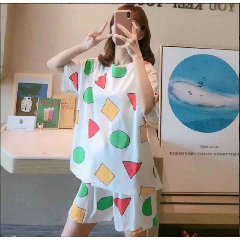 Summer Casual Couple Pajamas Set Cute Cartoon Print Short-sleeved Sleepwear Daily Fashion Loose Home Pajamas Japanese pajama sets