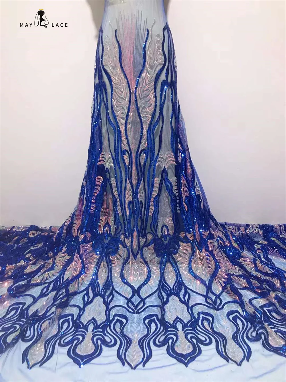 

Blue African French Sequins Lace Fabric 2024 High Quality Tulle Mesh Lace Bridal Nigerian Wedding Dress Lace For Woman Sewing