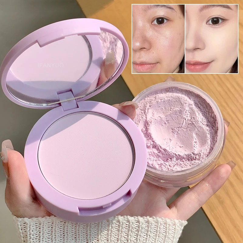 Matte Full Coverage Pressed Powder Loose Powder with Puff 24H Long Lasting Waterproof Oil Control Natural Setting Powder Makeup