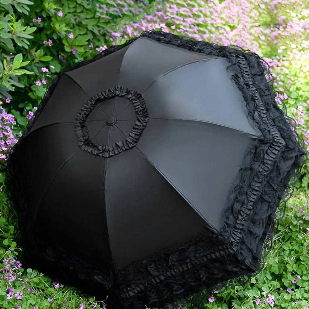 Compact Travel Umbrella Stylish Lace Folding Umbrella for Sun Protection Rain Lightweight Portable Parasol with Uv Blocking