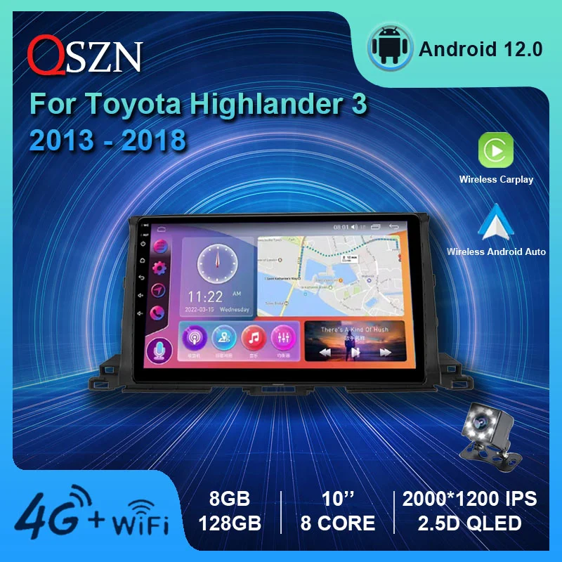 

QSZN AI Голосовая Беспроводная Автомагнитола Android для Toyota Highlander 3 Kluger 2013 - 2018 Автомобильный мультимедийный видеоплеер 4G GPS