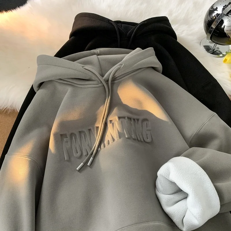 

Winter Letter Women Thicken Hoodies Fashion Unisex Korean Clothing Designer Brand Female Casual Hooded Sweatshirts