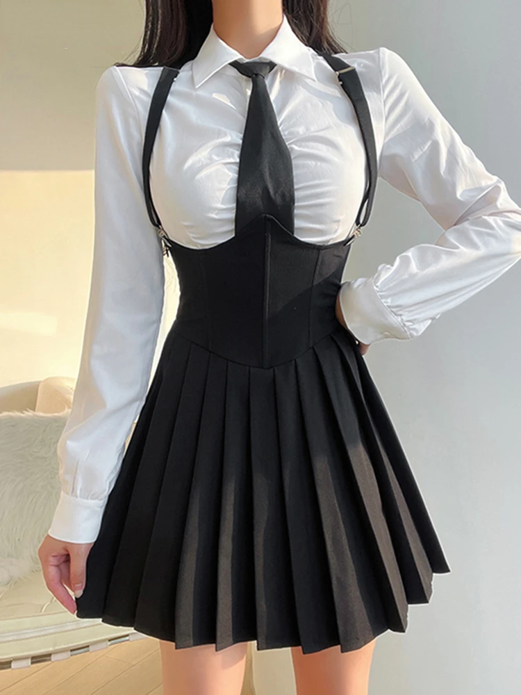 

InsDoit Gothic Vintage Corset Strap Dress Maid Cosplay Black Women Harajuku Dress Backless Sleeveless Aesthetic Club Party Dress