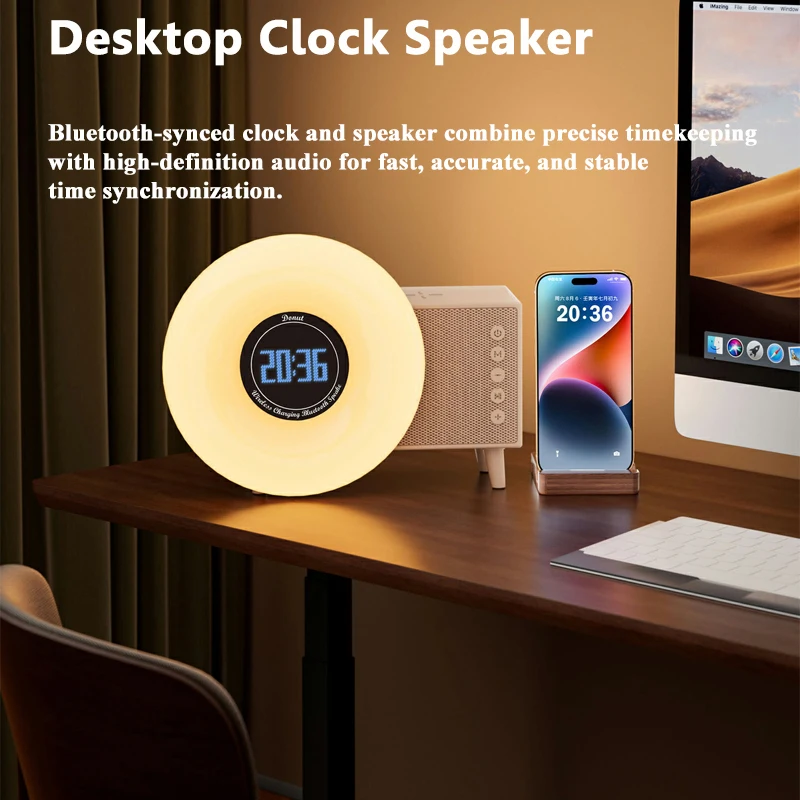 Portable Sleep Bluetooth Speaker 8 White Noise Stereo Soundbar Time Display   Wireless RGB Ambient Light Phone Wireless Charging