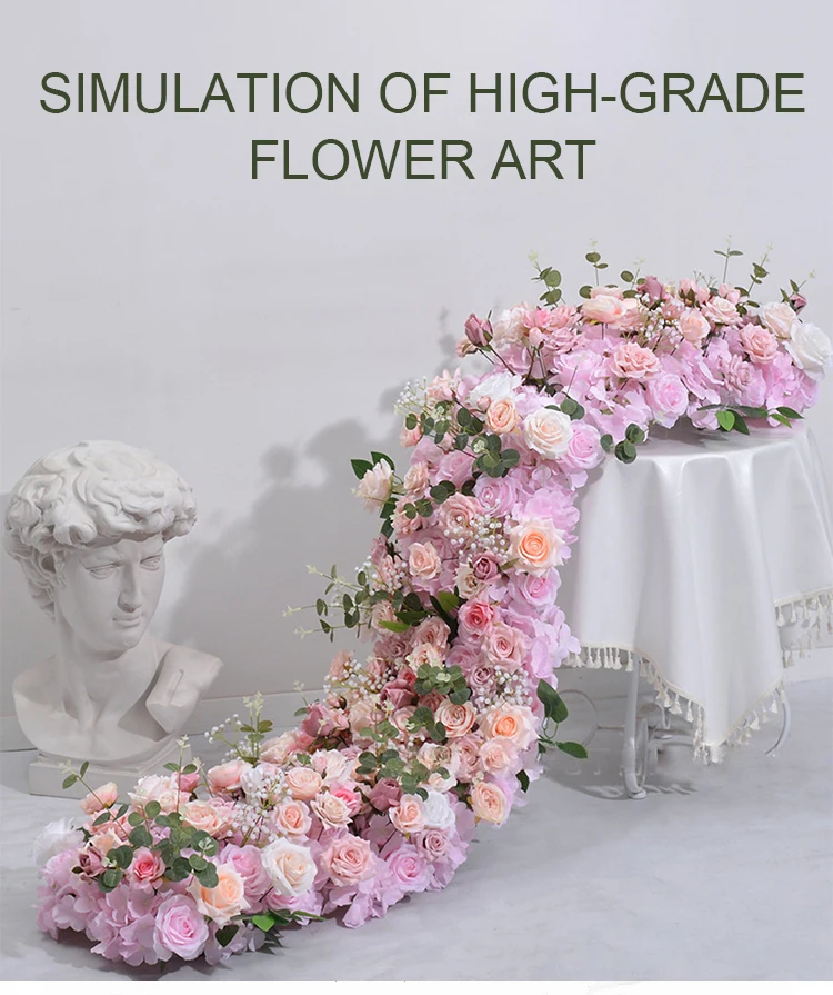 Description Picture 2 of itemRose Hydrangea Green Leaves Wedding Backdrop Arch KT Board Decor 5D Floral Pink White Red Flower Row Runner Event Party Props