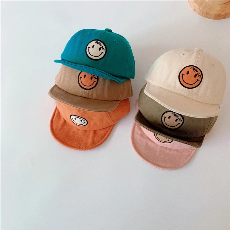 Children's Finger Toothbrush 2022 Children's Hat Boys Girls Cute Smiley Embroidered Peaked Cap Fashion Solid Color Dome Outdoor Casual Baseball Caps Baby Accessories discount