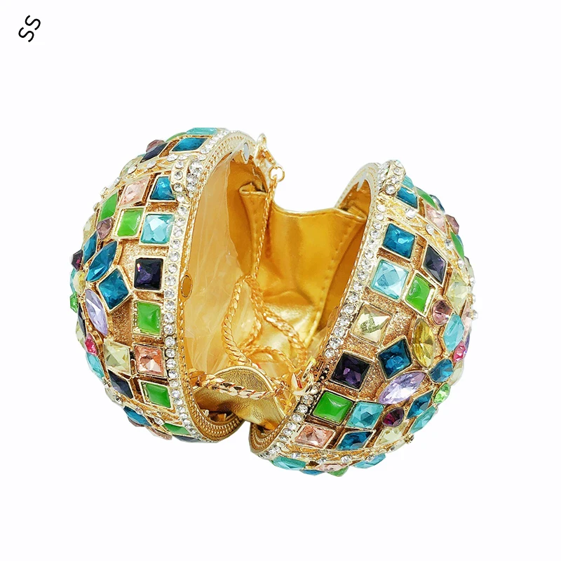 Newest Colorful Glass Rhinestone Diamond Round Women's Bag Fashion Banquet Shoulder-bag