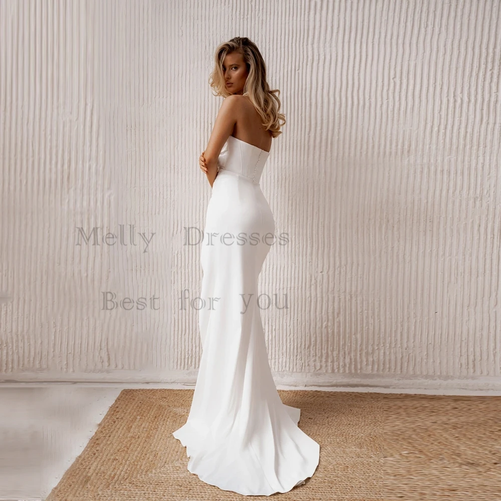 Simple Satin Wedding Dresses with Pleat 2024 Summer Sleeveless New Court Train Jersey Bridal Gowns Side Slit Vestido De Novia 2