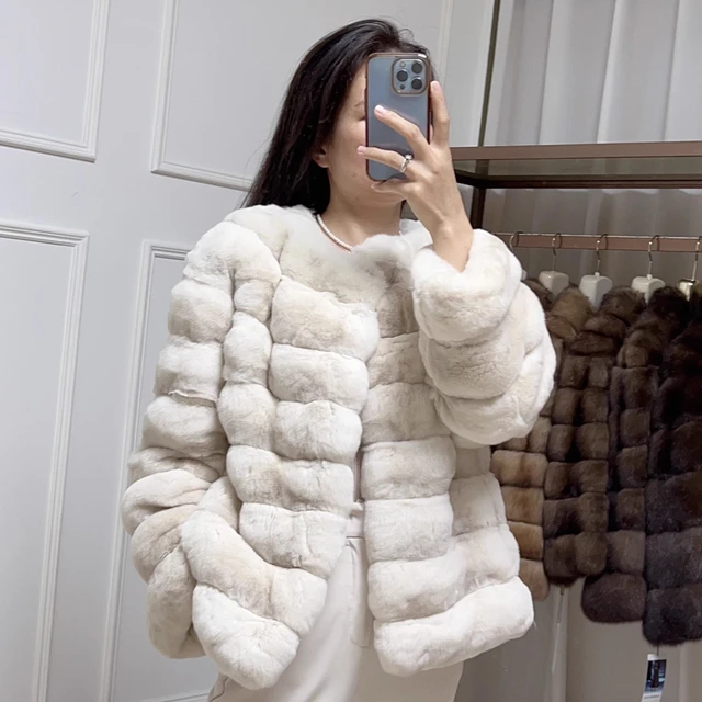 White Chinchilla Style Rex Real Fur Coat - Giftod.com  Fur coats women,  Fur coat women luxury, Real fur coat