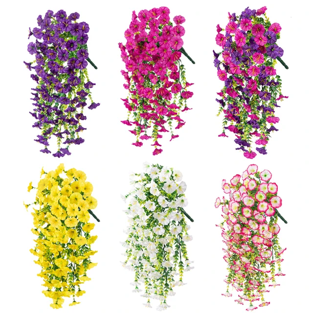 Fleurs artificielles suspendues en soie, 1 pièce, fausse fleur de gloire du matin, plantes suspendues d'extérieur résistantes aux UV pour décoration de jardin de maison et de mariage 5