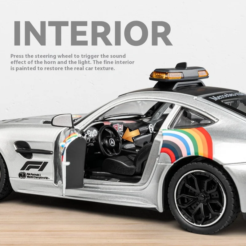 1: 24 scale AMG safety car F1 race replica, alloy model, with lights, suitable as a collectible for racing enthusiasts 4