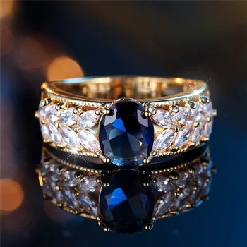 Trendy White Blue Zircon Ring Vintage Fashion Gold Color Wedding Bands Engagement Rings For Women Men Minimalist Jewelry