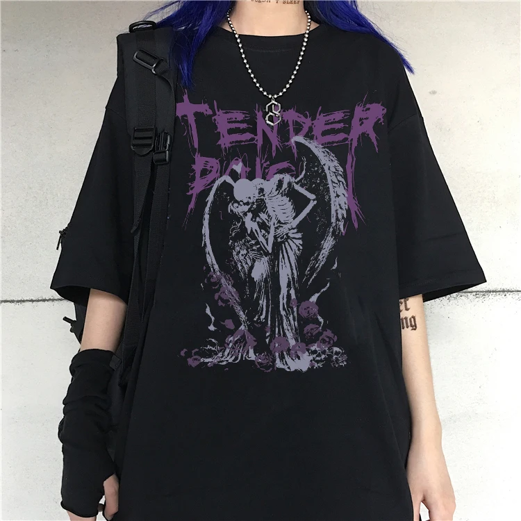 

Women T-shirt Gothic Hip Hop Streetwear Tops Harajuku Devil Angel Dark Vintage Print Tshirt Summer Goth Punk Fashion Casual Tops