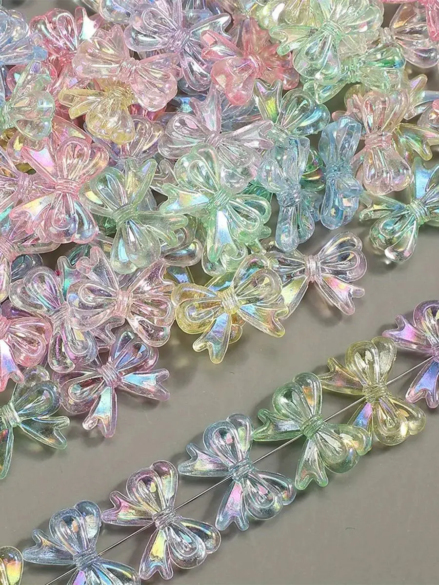 120/60 Stück 19 x 15 mm Acryl-Regenbogen-Funkel-Finish, transparent, kleine Schleife, AB-Perlen in verschiedenen Farben | DIY-Zubehör zur Schmuckherstellung – Detail 4
