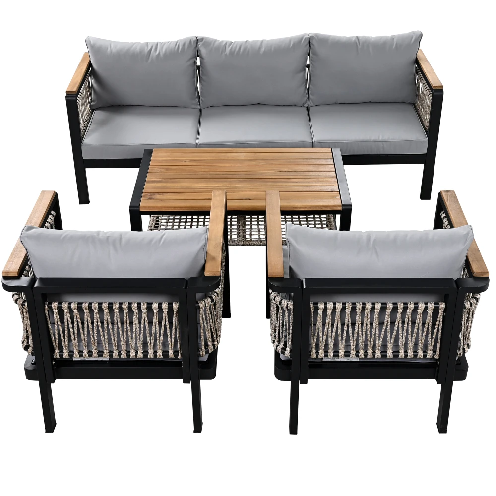 4 Pieces Outdoor Sectional Sofa Set 5-person Patio Seating Group Outdoor Cnversation Set with Cushions and a Coffee Table
