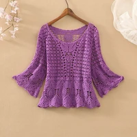 2023 New Summer Fashion Comfortable Lace Hollow Mesh Hook Flower Pullover Women's Knitwear Temperament Loose Femme Knitwear - Image 2