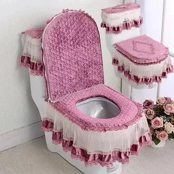 Cojín para asiento de inodoro, juego de 3 piezas, funda de asiento antibacteriana Universal, tipo cremallera, tela para cubierta de tanque de agua desmontable y lavable 1