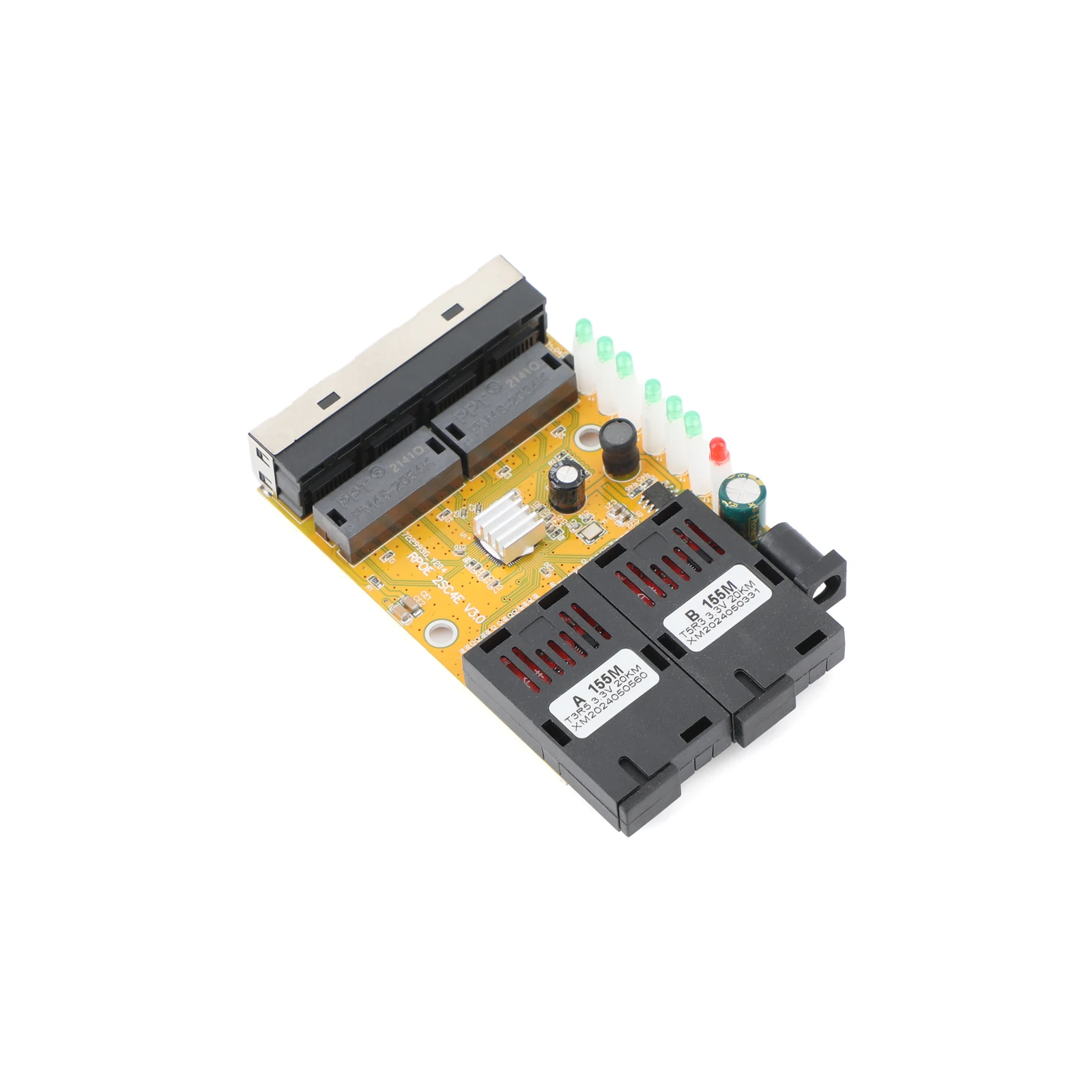 100M Fiber Optic Media Converter 4 RJ45 to 2 SC A+B Optic Connector 1310nm/1550nm Ports PCBA Board 20KM Ethernet Switch Yellow