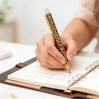 Leopard Print Retractable Ballpoint Pens – Stylish Smooth Writing Office Stationery Set, Black Ink, No Cap, Multi-Color Barrel 3