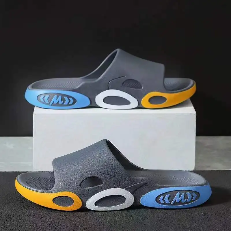 

Summer Men's Open Toe One Word Casual Slippers Lovers Soft Bottom Anti-Skid Wear-Resistant Fashion Beach Slippers Home Slipper