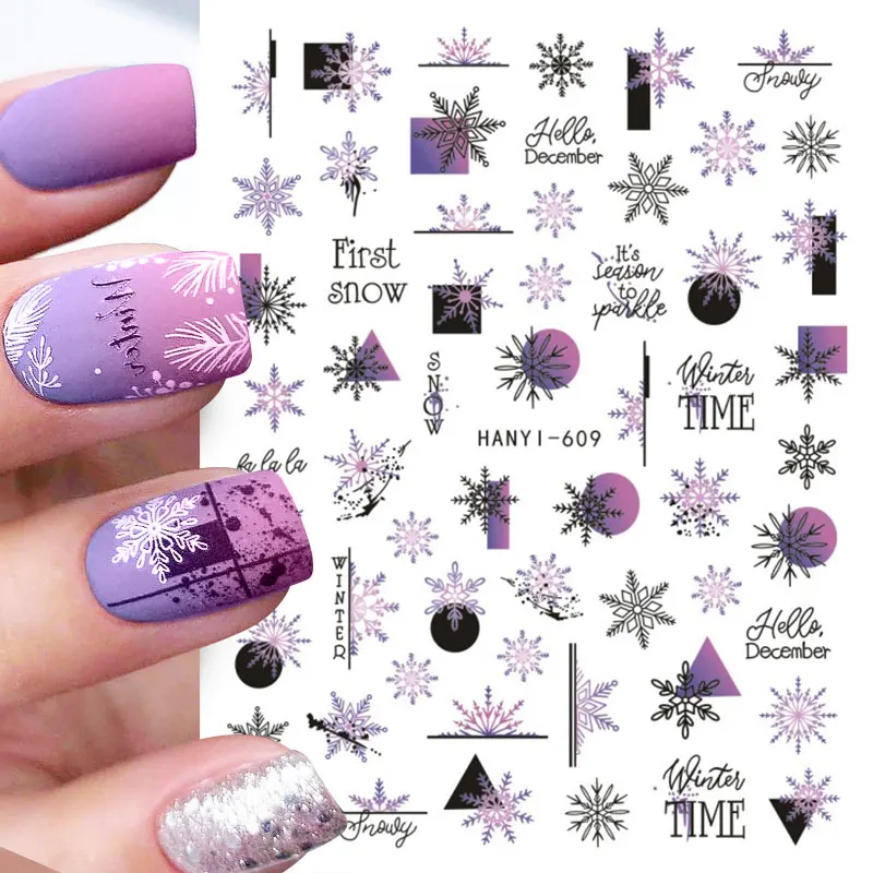 Christmas Nail Art Stickers 3D Snowflake Geometry Letter Animal Elk Mountain Winter Xmas Design Manicure WaterSlider Decoration nail stickers,nail art decoration,nail decals