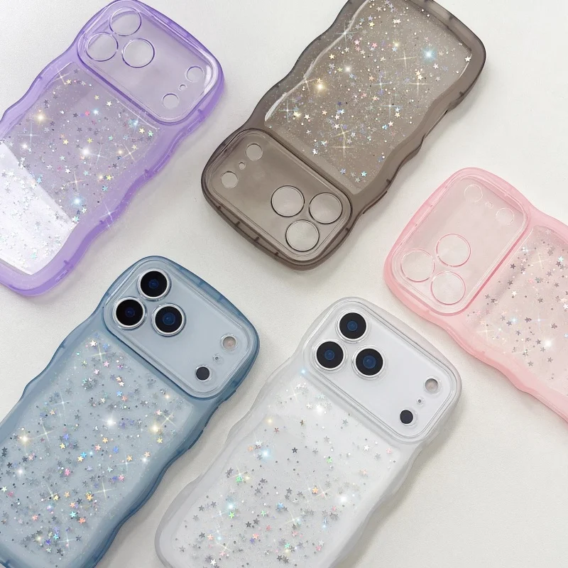 Ultra Slim Bling Star Glitter Wave Border Candy Color Shockproof Case