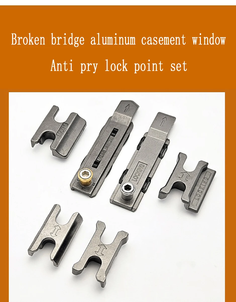 Description Picture 2 of item2PCS Aluminum Alloy Door And Window Lock Point Set Anti Prying Silent Window Lock Buckle Flat Window Lock Block Transmission Rod